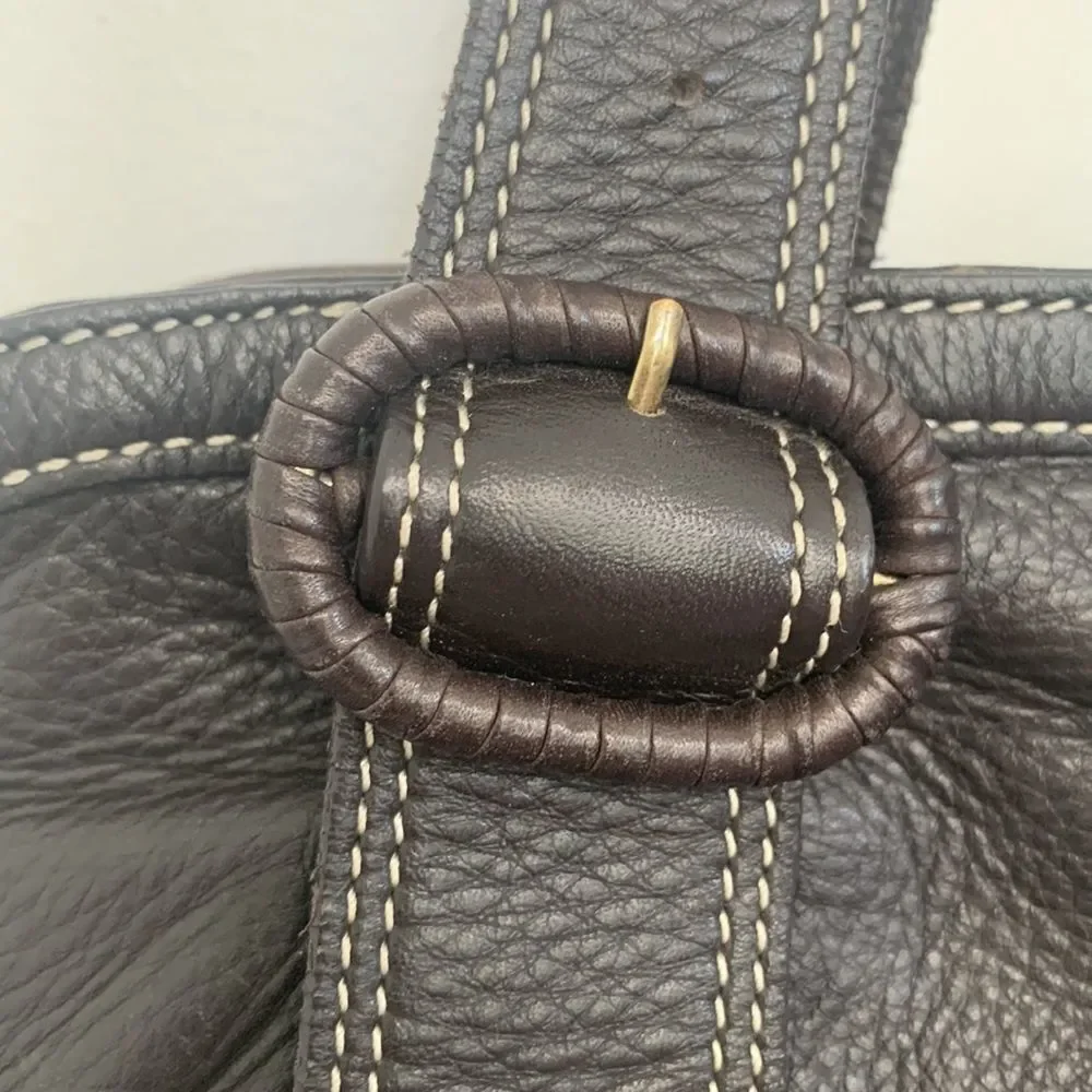 Cole Haan Pebbled Leather Hobo Ruched Brown Double Strap Bag